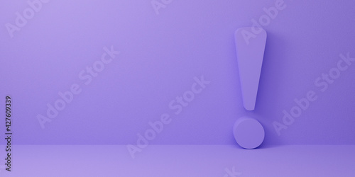 Exclamation mark on pastel purple background abstract. 3d render design.