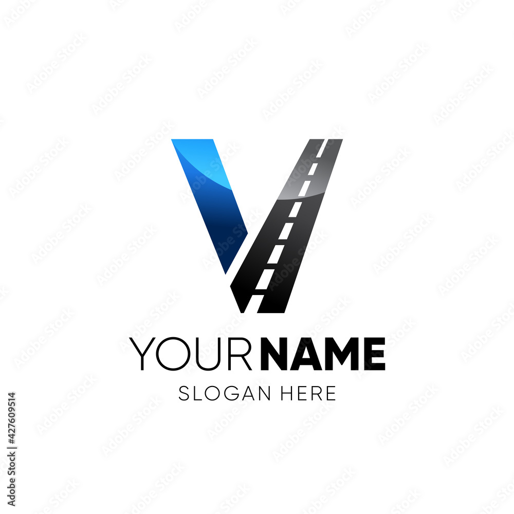 Initial V Letter Road Way Logo Design Vector Graphic Stock Vector