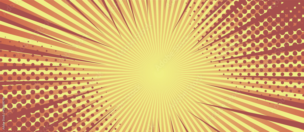 Fototapeta premium Bright red rays background with 16:9 aspect ratio. Comics, pop art style. Vector, eps 10.