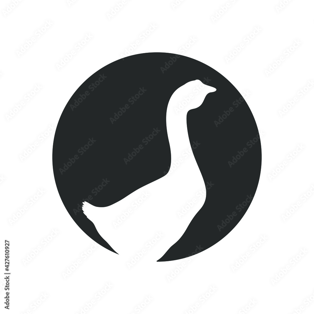 Goose graphic icon. Goose sign  in the circle isolated on white background. Vector illustration