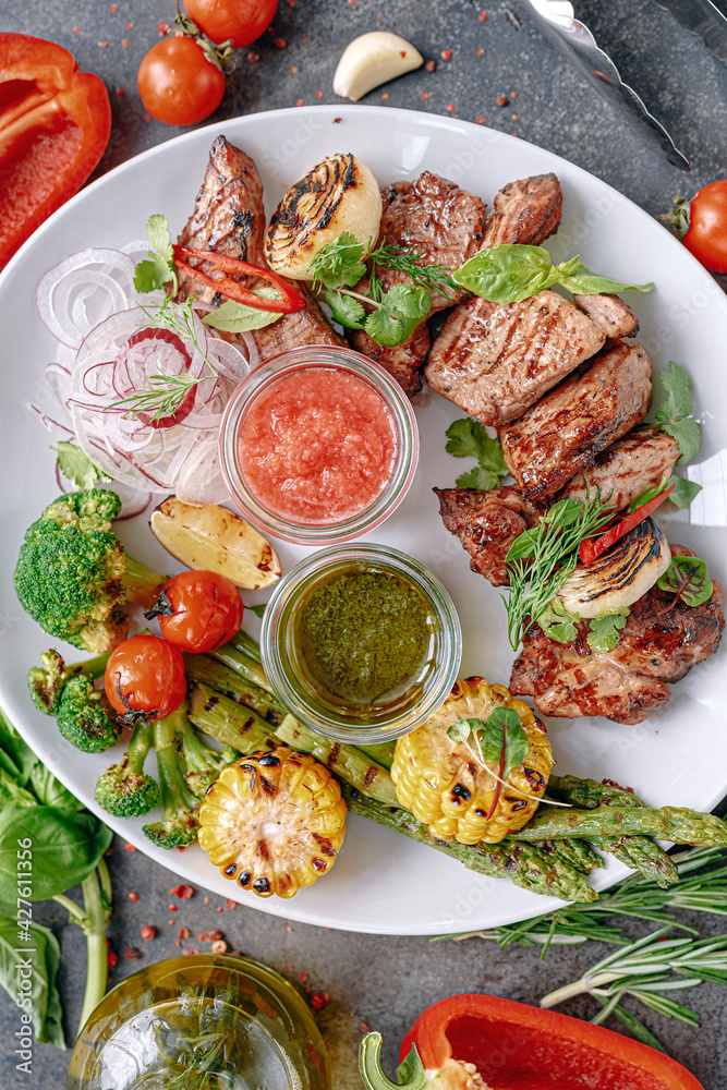 shish kebab and vegetables grilled shish kebab and vegetables grilled