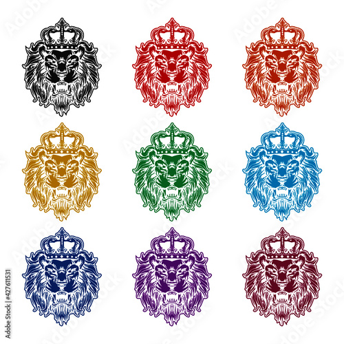 Wild Lion Head icon isolated on white background color set