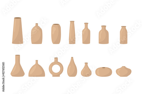 Set of clay vases. Vector illustration.