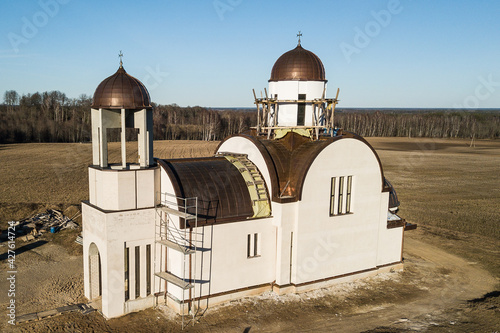 Sieksate Lutheran Church and Monastery Complex, Latvia. Captured from above. photo