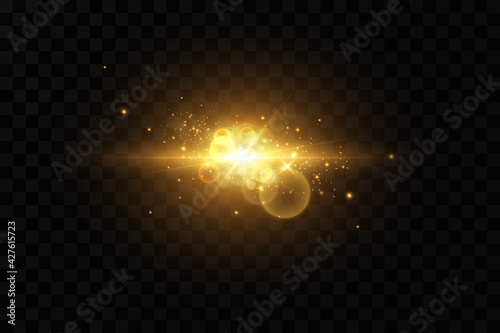 Gold bokeh background. Gold dust, light particles, background decorations. Vector.
