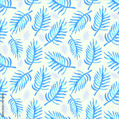 blue coconut  leaves seamless pattern