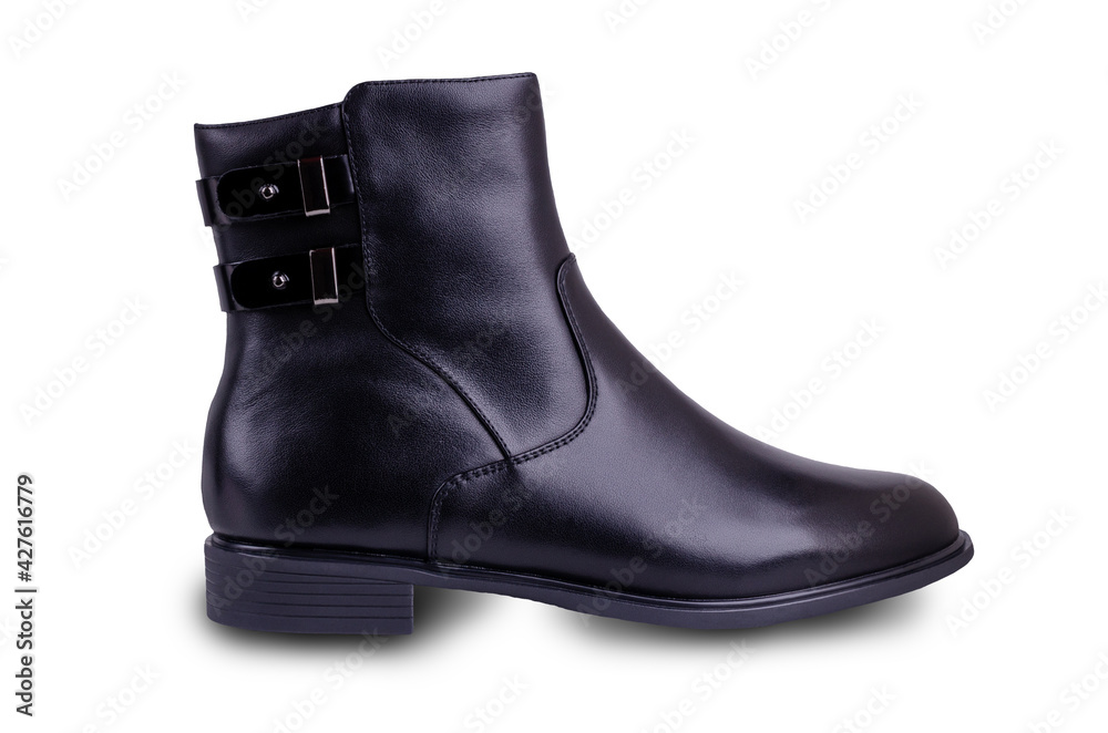 New black leather boots with a shadow