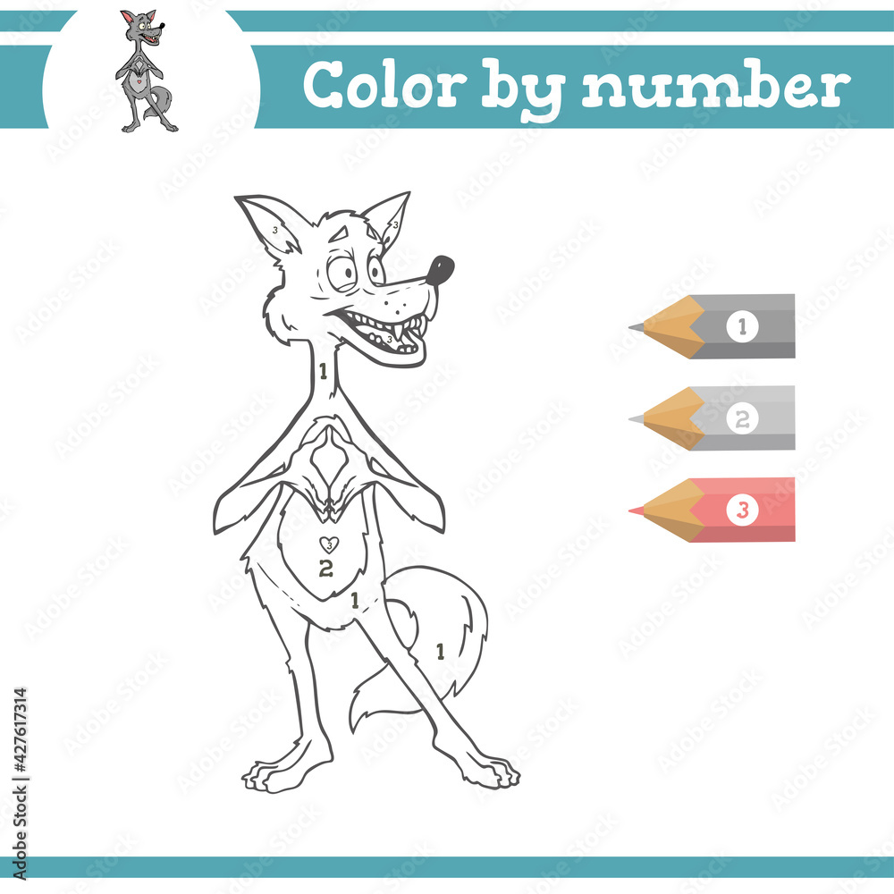 Fototapeta premium Color by numbers. Coloring page for preschool children. Learn numbers for kindergartens and schools. Educational game. Vector illustration 