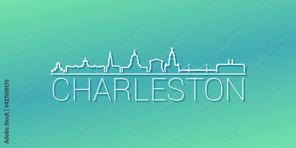 Obraz premium Charleston, SC, USA Skyline Linear Design. Flat City Illustration Minimal Clip Art. Background Gradient Travel Vector Icon.