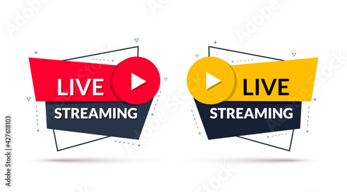 Live streaming sign. Geometric banner of online live streaming or broadcast. Vector illustration