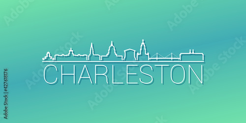 Charleston, SC, USA Skyline Linear Design. Flat City Illustration Minimal Clip Art. Background Gradient Travel Vector Icon.
