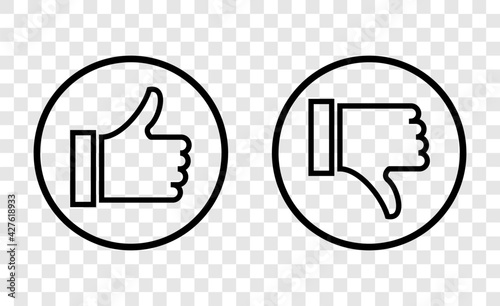 Thumbs up and thumbs down. Social media. Like and dislike. Isolated on transparent background. Illustration vector