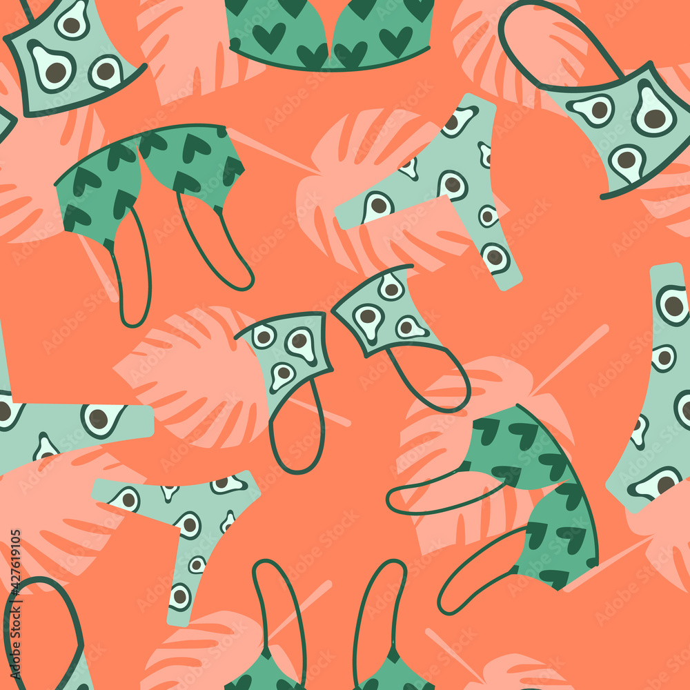 Fototapeta premium Summer pattern. Women's swimsuits. Vector illustration.