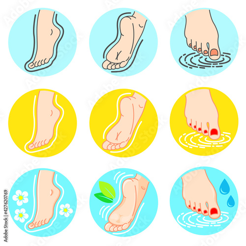 Vector set flat illustration of foot mask label, foot care and treatment