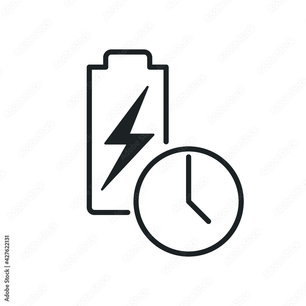 Long Battery Life Icon. Stroke outline style Long Battery Life Icon. Stroke outline style