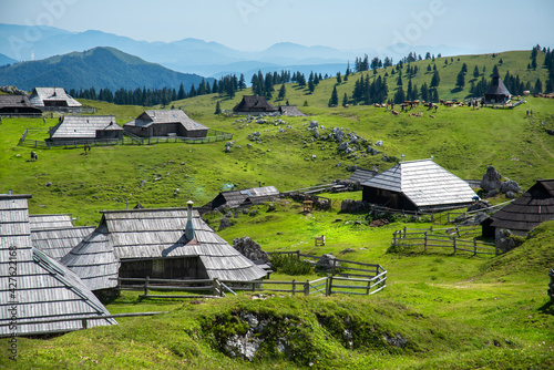 Velika Planina, Slovenia. Beautiful landscape in Slovenia. Famous places for vacation.  photo