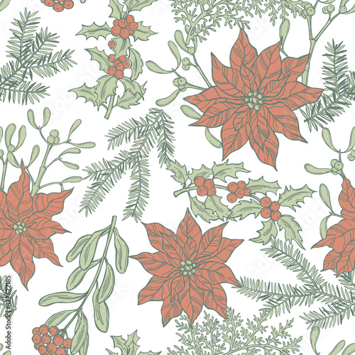Vector pattern with Christmas flowers .