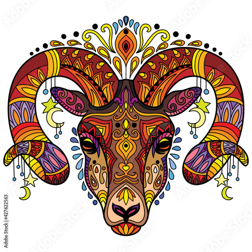 Tangle horned ram vector colorful isolated illustration