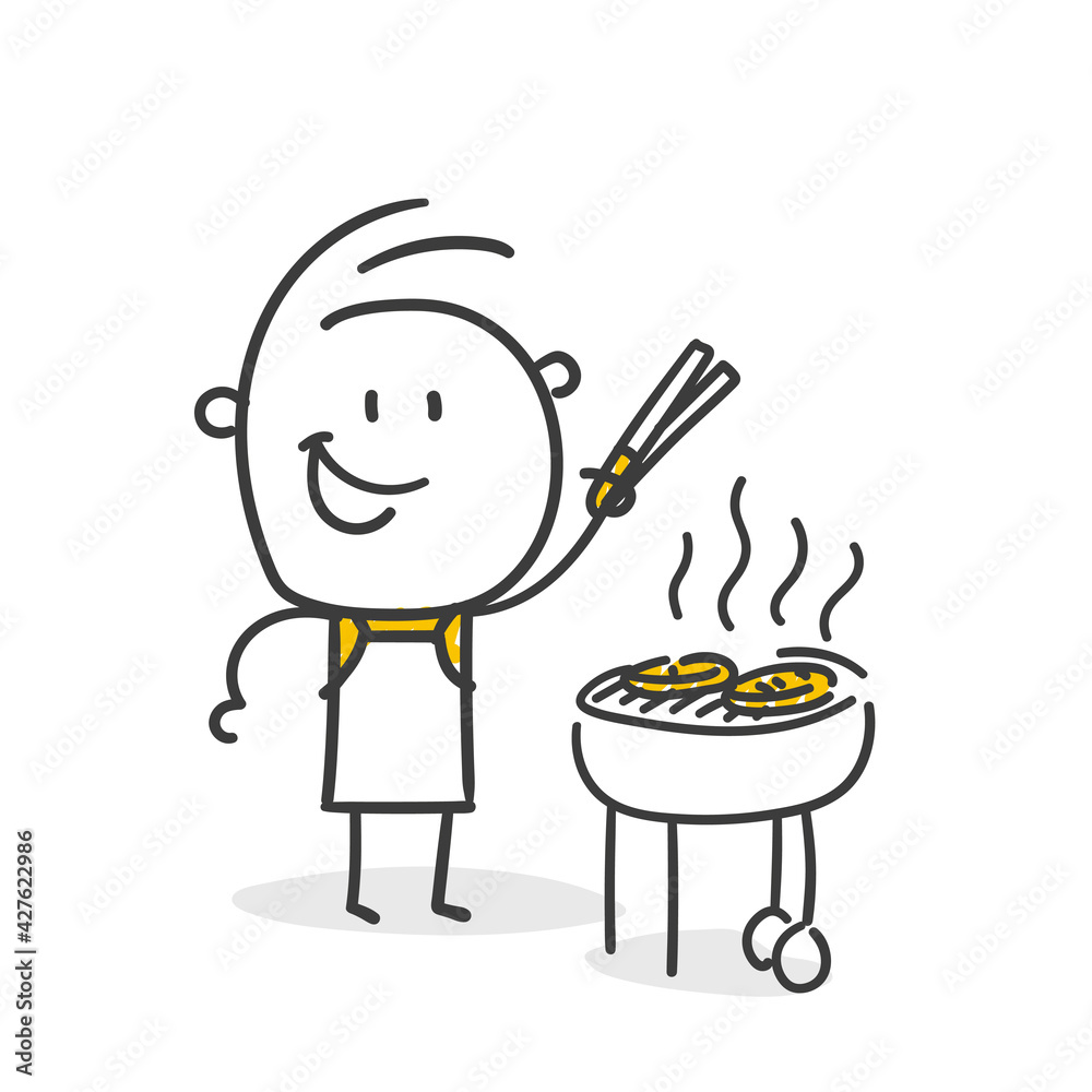 Strichfiguren / Strichmännchen: Grillen, Grillmeister. (Nr. 615) Strichfiguren / Strichmännchen: Grillen, Grillmeister. (Nr. 615)