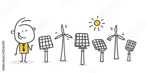Strichfiguren / Strichmännchen: Windenergie, Sonnenenergie, Ökostrom. (Nr. 611)