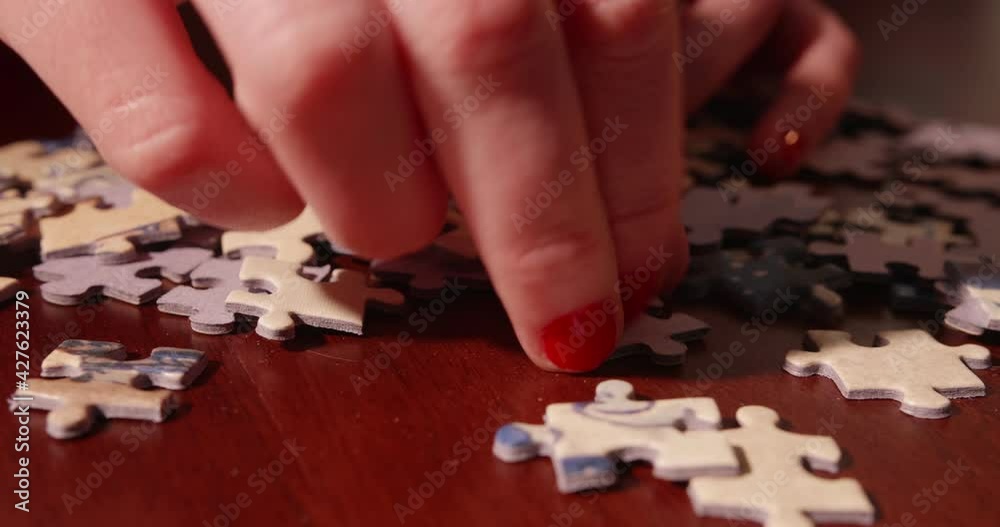 Hand of a Woman Solving A Jigsaw Puzzle