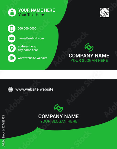 Horizontal Green and deep grey color business card vector template, simple clean layout design template	
