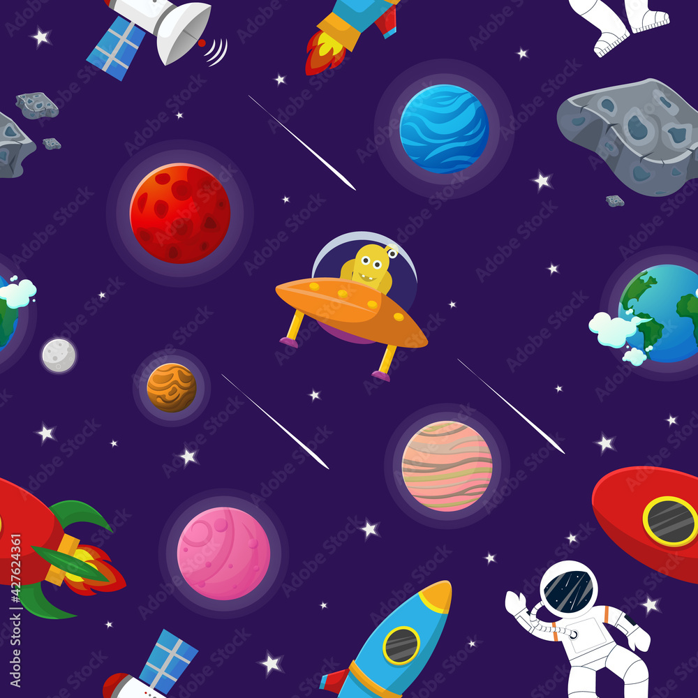 Galaxy pattern cartoon style.   Astronaut with