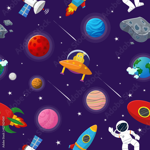 Galaxy pattern cartoon style. Astronaut with © Begin Again