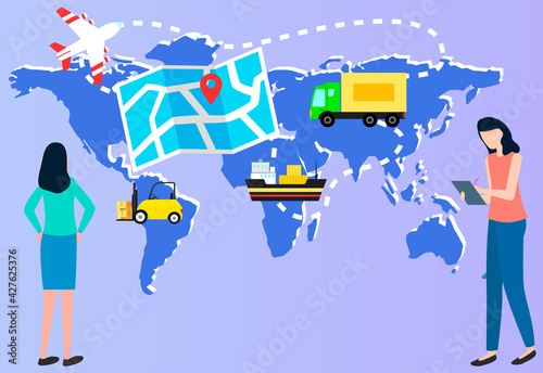 Selling products online, e-commerce, international transportation of goods transport logistics