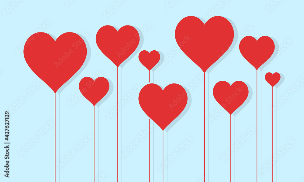 heart balloon with shadow vector background.