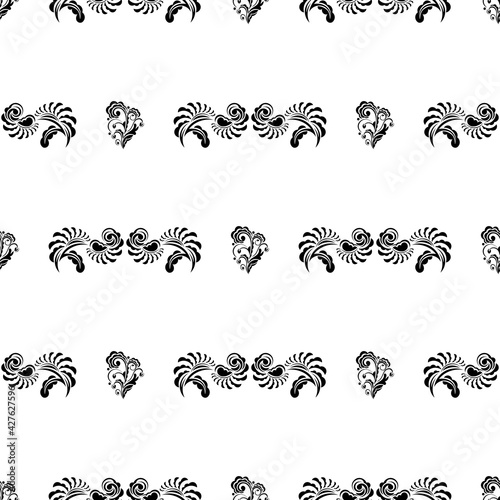 Seamless black and white pattern with monograms in the Baroque style.