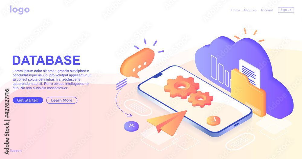 Database with cloud server, Data set, process, classification, database. Company process development structure. Data Center concept based. Business organization with circle gear mechanism. Vector Database with cloud server, Data set, process, classification, database. Company process development structure. Data Center concept based. Business organization with circle gear mechanism. Vector