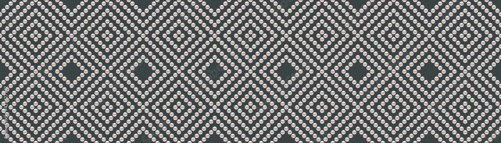 Dark luxury background with small pearls and rhombuses. Seamless vector illustration. 