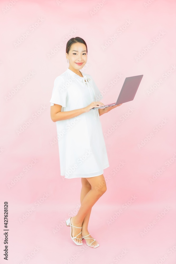 Portrait beautiful young asian woman use computer laptop Portrait beautiful young asian woman use computer laptop