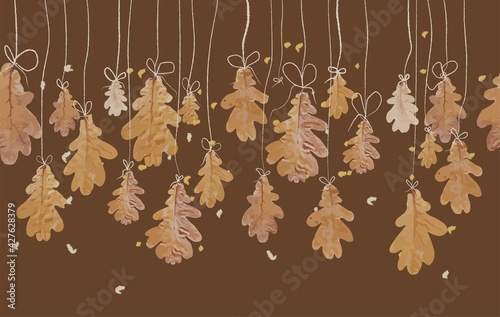 Seamless autumn pattern. Oak leaves. Cool trend pattern. Textile and fabric design. Vector illustration
