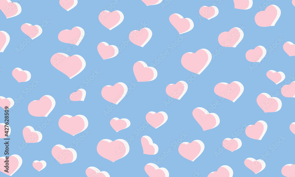 blue background with pink hearts vector design graphic.