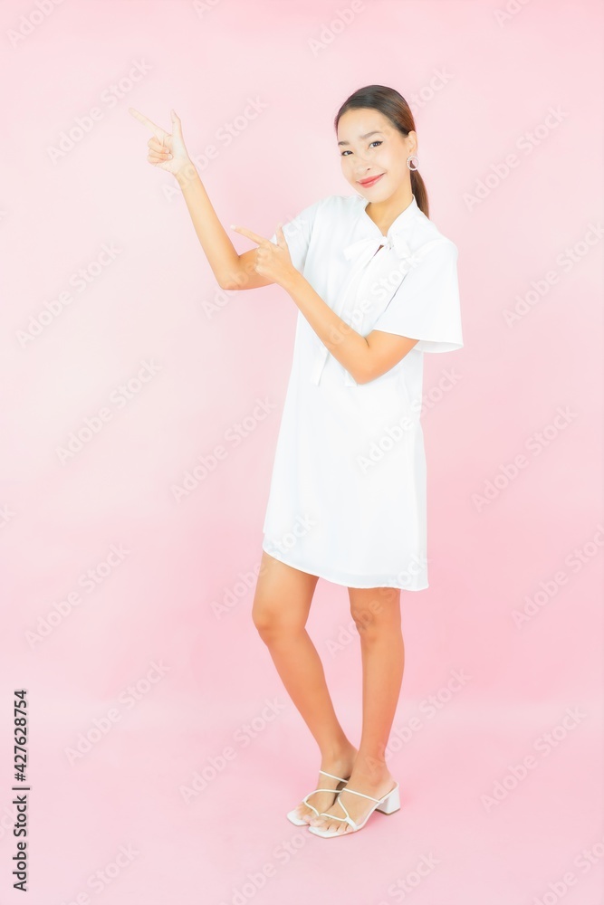 Portrait beautiful young asian woman smile with many action