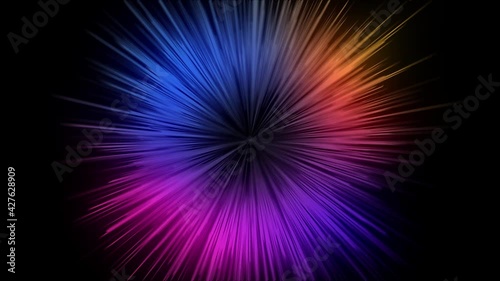 Multi-colored rays emanate from the center, rotate, change color. The circulating rays shimmer.