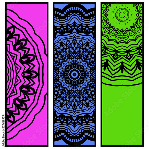 Card template with floral mandala pattern. Business card for fitness center, sport emblem, meditation class. Vector illustration