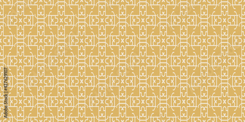 Stylish background pattern with geometric ornament on gold background, wallpaper. Seamless pattern, texture for your design. Vector image 