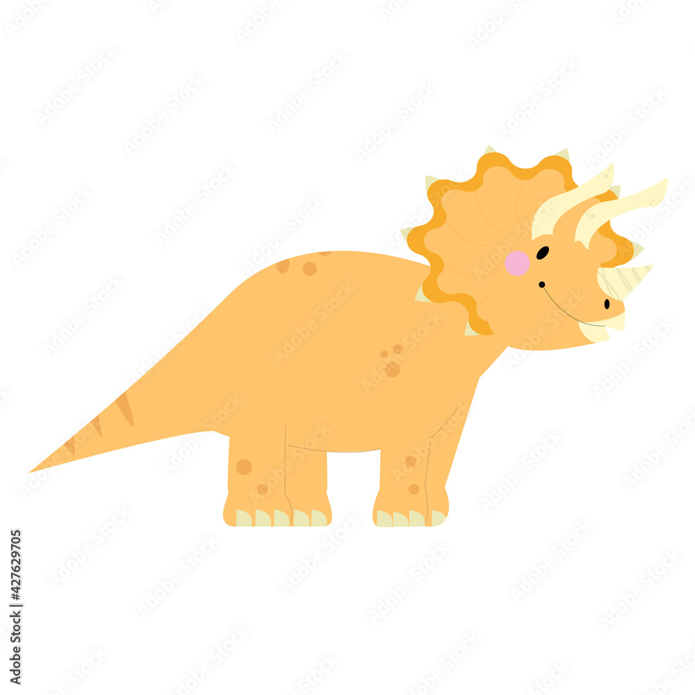Vector triceratops dinosaur isolated on white background. Cute baby dino print. Vector triceratops dinosaur isolated on white background. Cute baby dino print.
