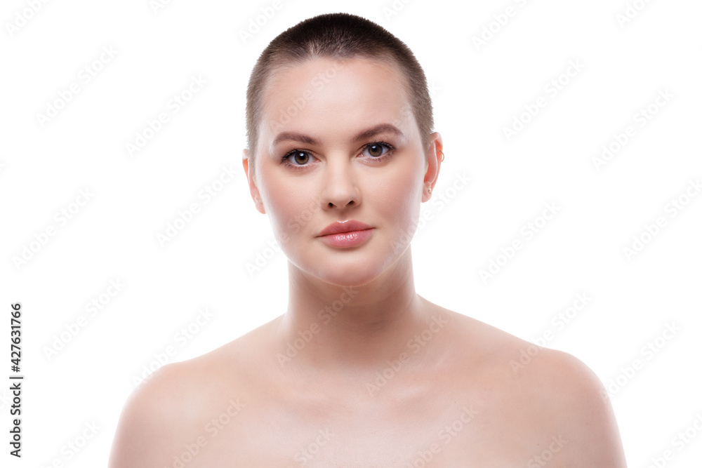 Portrait of a beautiful short-haired woman with perfect glowing skin Portrait of a beautiful short-haired woman with perfect glowing skin