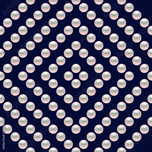 Blue luxury background with small pearls and rhombuses. Seamless vector illustration. 