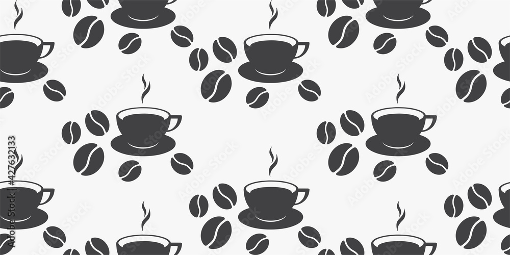 coffee cup with coffee bean pattern background. coffee cup with coffee bean pattern background.