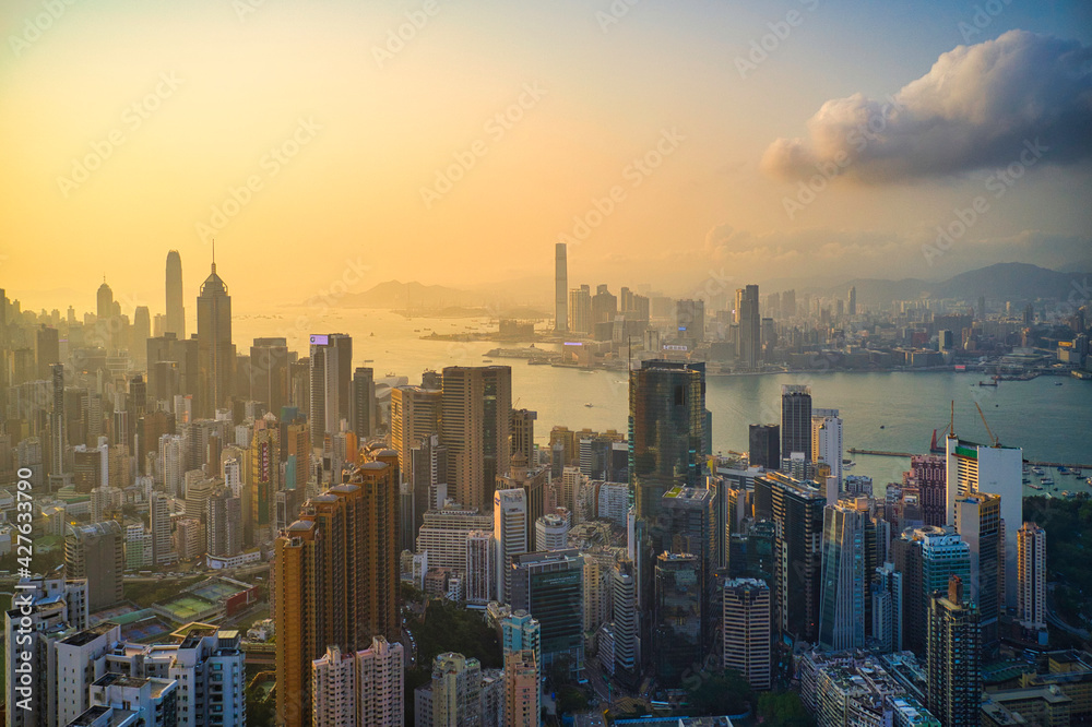 a view of a city, Hong Kong, China