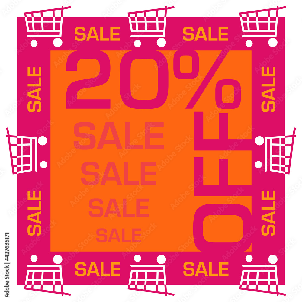 Discount Twenty Percent Off Pink Orange Sale Square Shopping Carts 