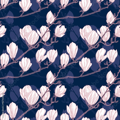 Magnolia flower vector seamless pattern