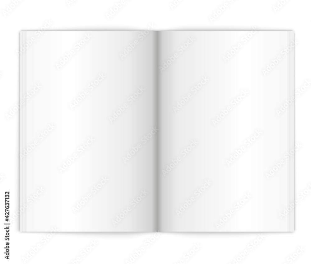 Fototapeta premium Blank Opened Magazine, Book, Booklet, Brochure. Illustration Isolated On White Background. Mock Up Template Ready For Your Design. Vector EPS10