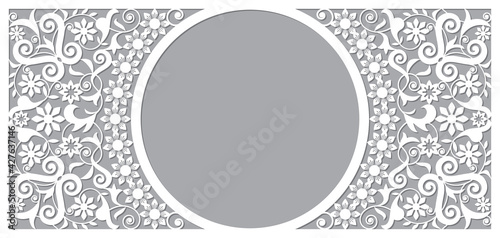 Moroccan vector openwork frame and border greeting card design in recatangle DL format, inspired by the old carved wood wall art patterns from Morocco
