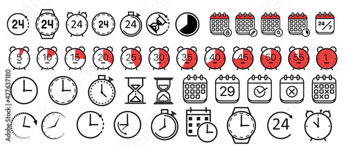 Time and Clock Vector Line Icons. Timer, Calendar, Watch, Support, Waiting. Editable Stroke. 256x256 Pixel Perfect. photo